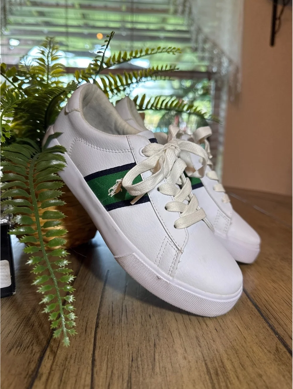 Polo Ralph Lauren Geoff Boys White Green & Navy Sneakers Size 3
